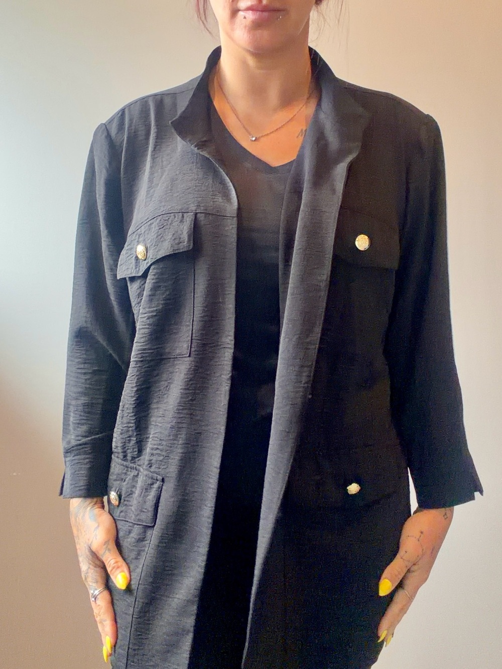 New York 2XL‎ Women’s Black Open Front Cardigan with Gold Buttons Collared
